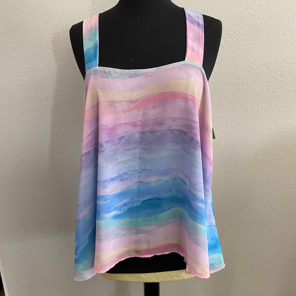 Show Me Your Mumu Womens S Multicolor Watercolor Stripe Swing Tank‎ Top Beach